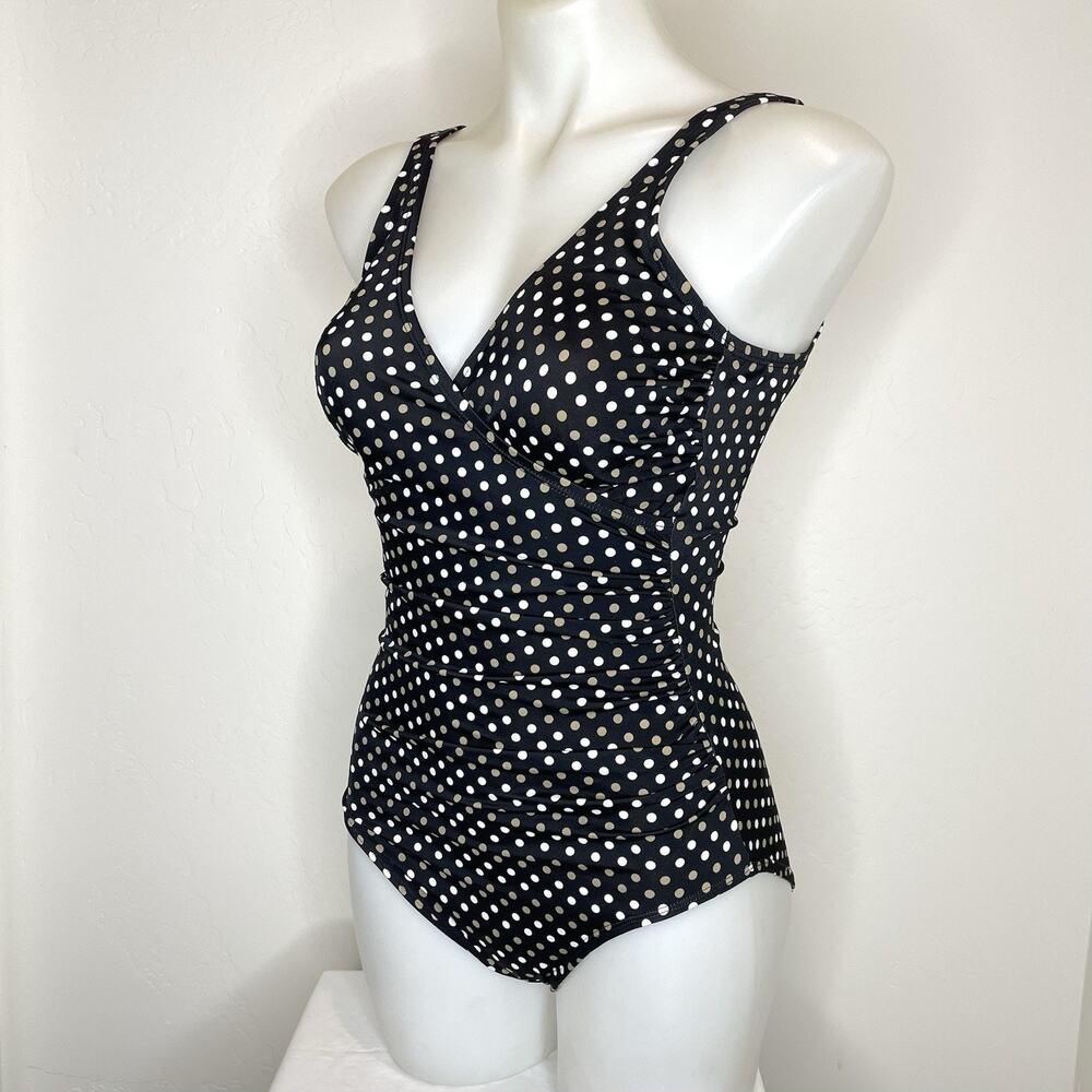 Miraclesuit Kirkland Slimming One Piece Swimsuit Womens 12 Black Brown Dot